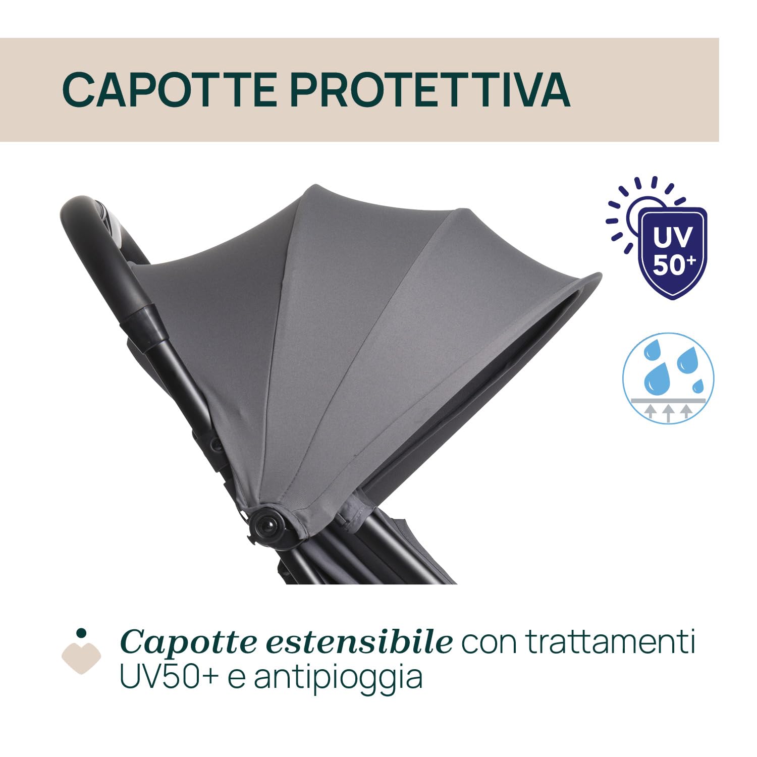Chicco Urbino, Passeggino 0+ Mesi-22 Kg, Passeggino Leggero con Chiusura Smart e Compatta, Capotte Estensibile con Trattamenti UV50+ Antipioggia, Schienale Reclinabile, Regolabile, Poggiagambe, Grigio