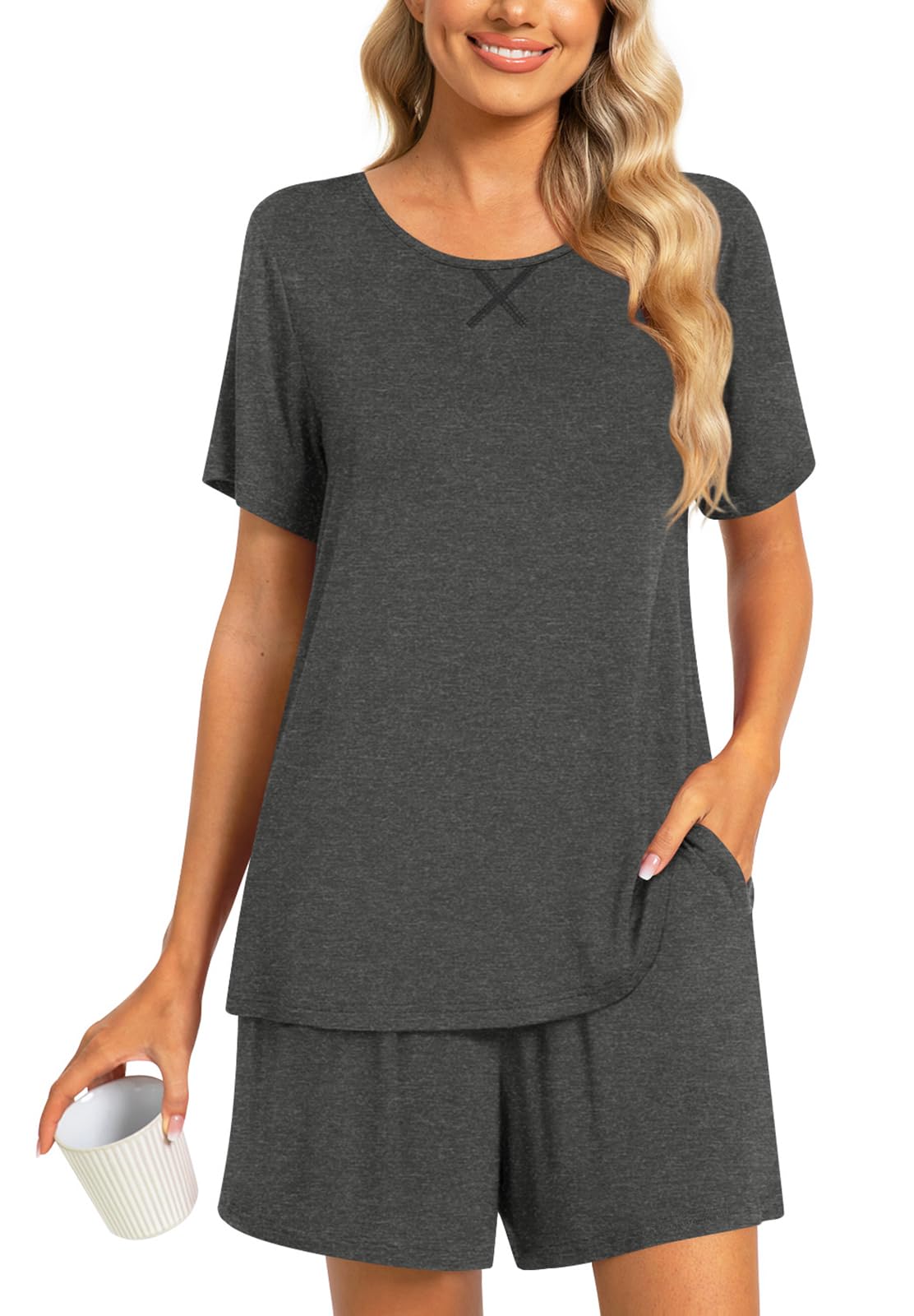 Findsweet Pajama Set for Women 2 Piece Lounge Set Soft Sleepwear Summer Casual Short Pjs Sets with Pockets M-3XL