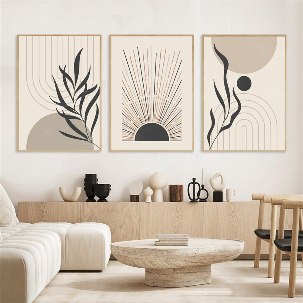 WBYZAC Botanical Posters-Abstract Geometry Leaf Sun Boho Posters Wall Art Pictures Nordic Bedroom Living Room Kitchen Decor Prints Canvas Painting Artwork-60 * 70cm*3PCS (No Frame)