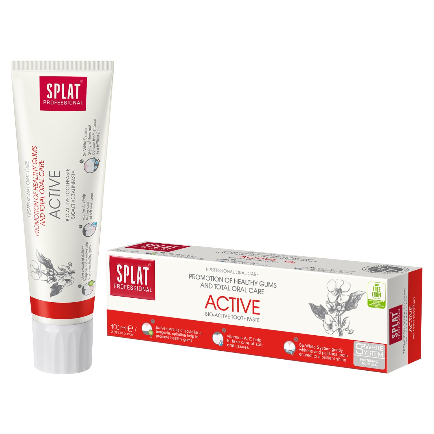 Splat Active Professional Range Toothpaste Healthy Gums Vitamins A,E, 100ml, Red