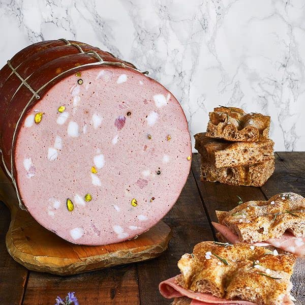 Italienische Mortadella mit Pistazien in Naturdarm handwerkliche Qualität Ca. 900gr