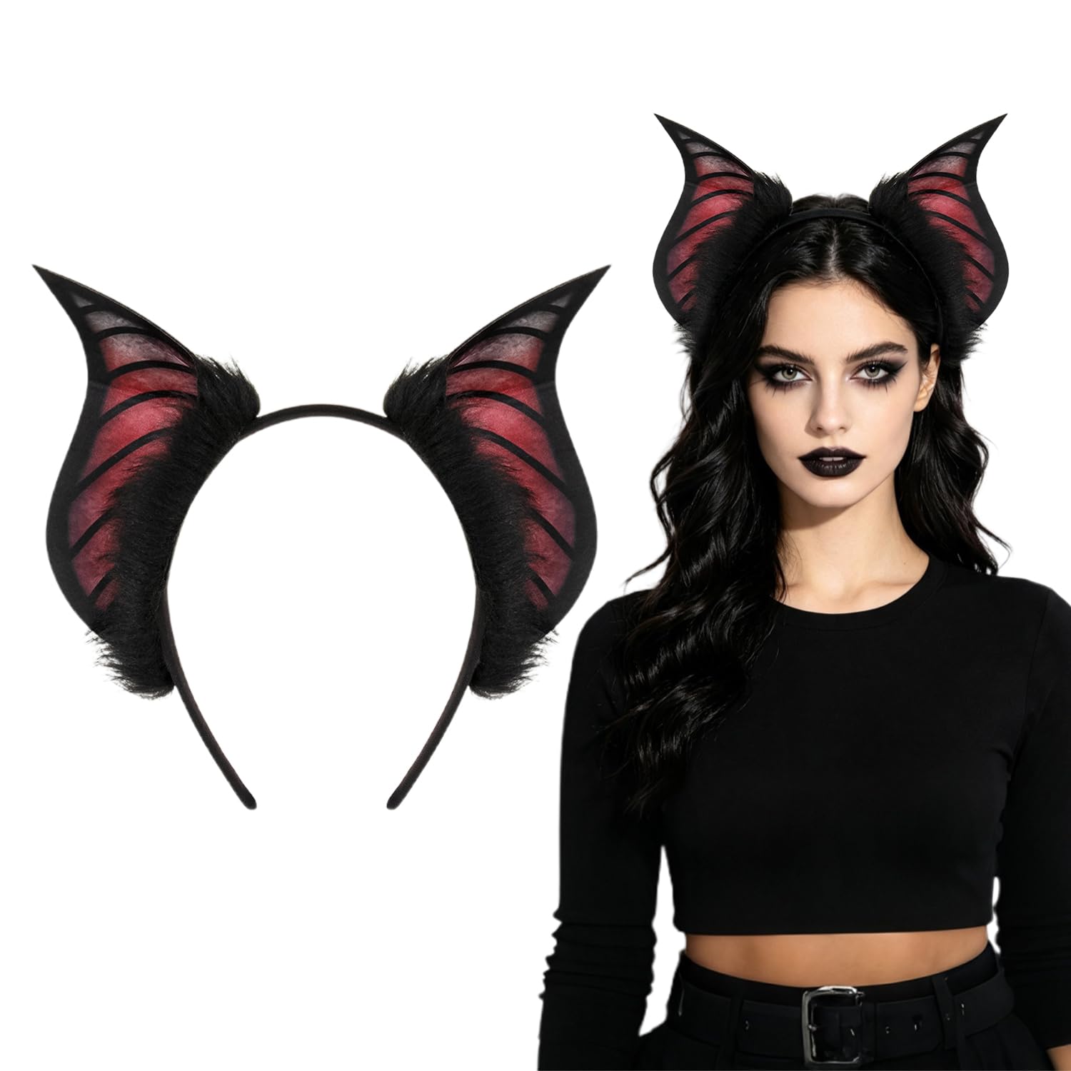 AJEFF Red Bat Ear Headband, Halloween Bat Wing Headband for Women