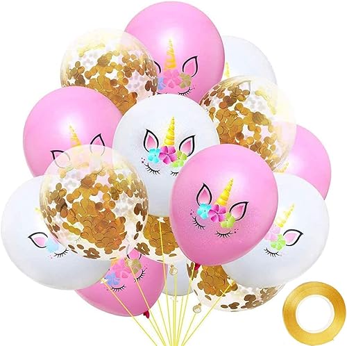 Paquete de 40 globos de látex de unicornio para arco kit de columna, guirnaldas de helio, globos de confeti para fiesta de feliz cumpleaños, bodas,