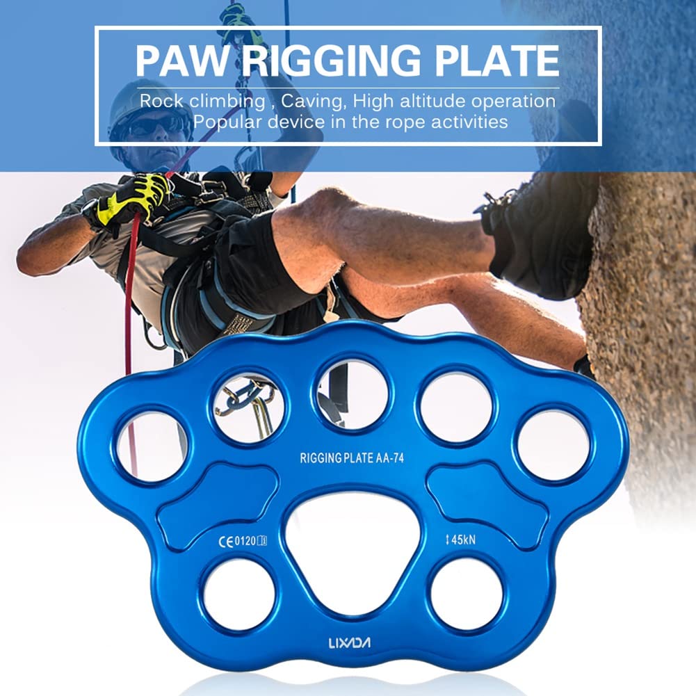 1 plaque de gréement d'extérieur à 8 trous - 45 KN - Pour escalade, alpinisme, point d'ancrage - Bleu