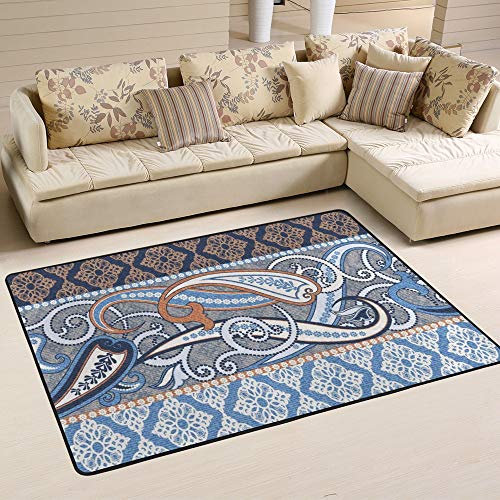 Tapis floral cachemire ethnique bleu grand format isolant et doux Ruchen - 2