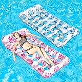 Inflatable Pool Float Lounger Adult 2 Pack, Giant Pool Raft Floaties Pool Floating, Swimming Pool Tanning Bed Chair Floats, Large Water Floats Lounge Set, XL Floating Hammock Mat Air Mattress Sun Lake
