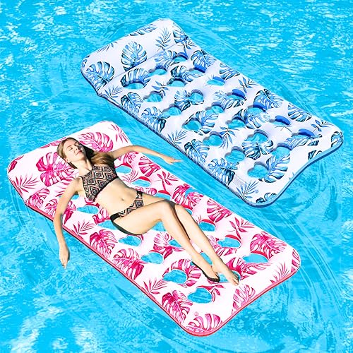 Inflatable Pool Float Lounger Adult 2 Pack, Giant Pool Raft Floaties Pool Floating, Swimming Pool Tanning Bed Chair Floats, Large Water Floats Lounge...