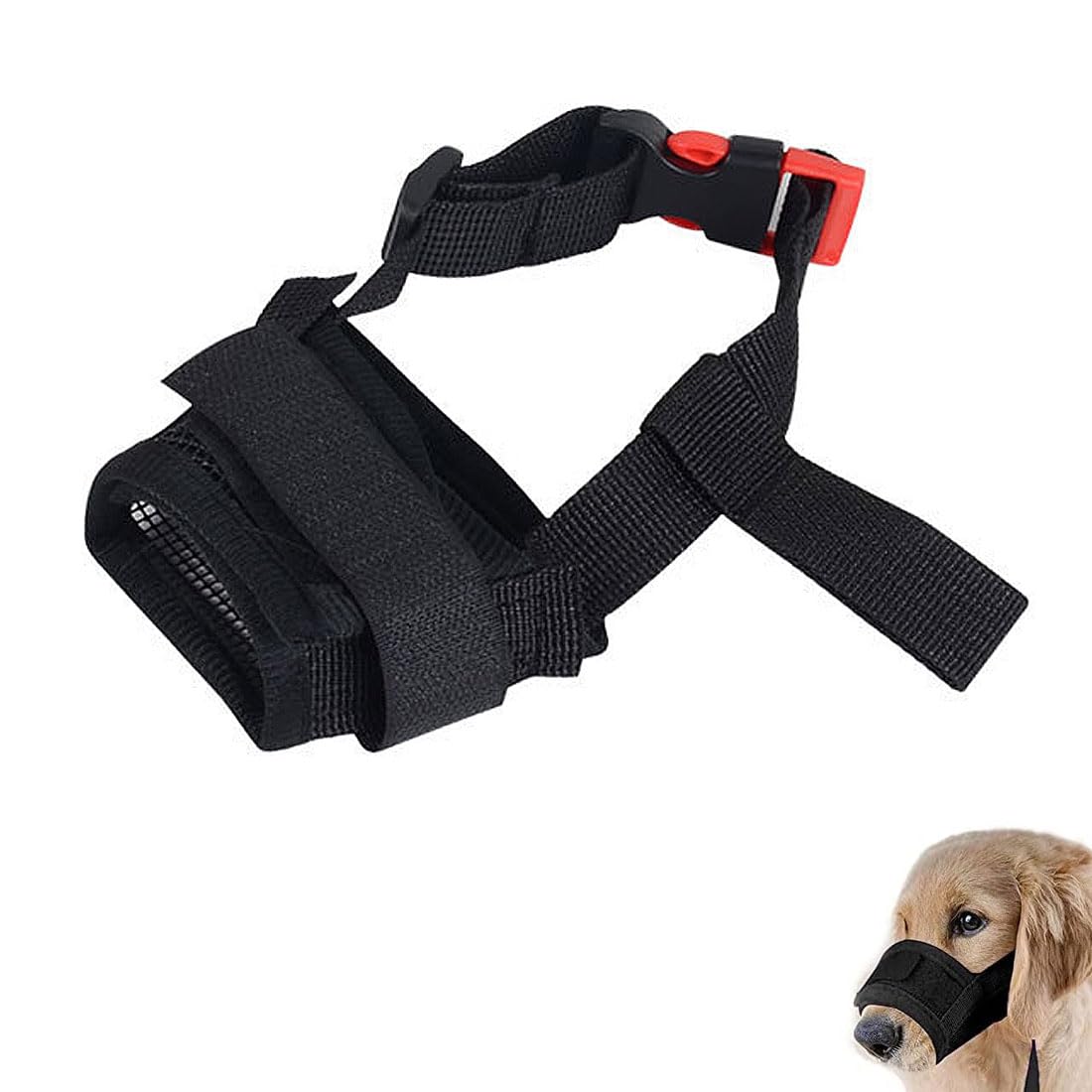 IUDWCG 1 Pcs Bozal para Perros, bozal de Malla Suave Transpirable y Duradero con Anillo Ajustable antimordeduras y antiladridos, Adecuado para Perros pequeños y medianos (L Negro)