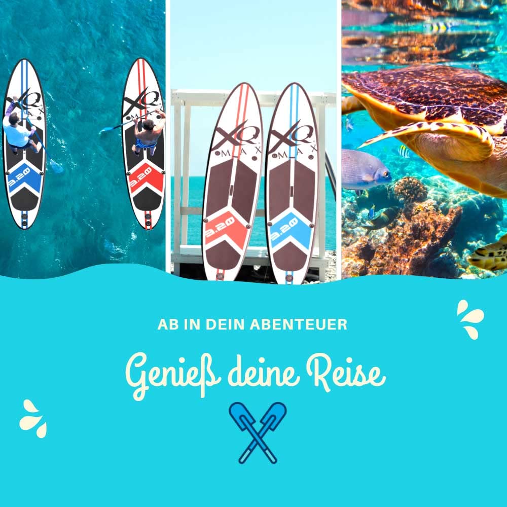 Professionelles Stand up Paddel Board - SUP von XQ Max - 320cm - Max Gewicht: 150kg - komplettes Set mit Pumpe, Flickwerkzeug, Fußleine, verstellbares Paddel
