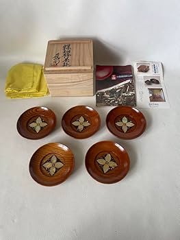 Amazon.co.jp: 木漆工芸家 小島雄四郎 造 螺鈿細工 欅 茶托 5客
