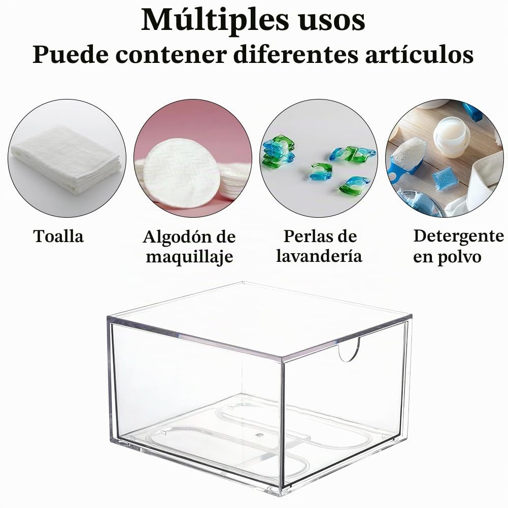 CREATCABIN Porta Toallas Desechables Caja de Almacenamiento de Toallitas Faciales Acrílico Transparente Apilable Organizador de Toallas para Maquillaje Y Piel Limpia Contenedor Cajón 16.5x15.4x9.8cm