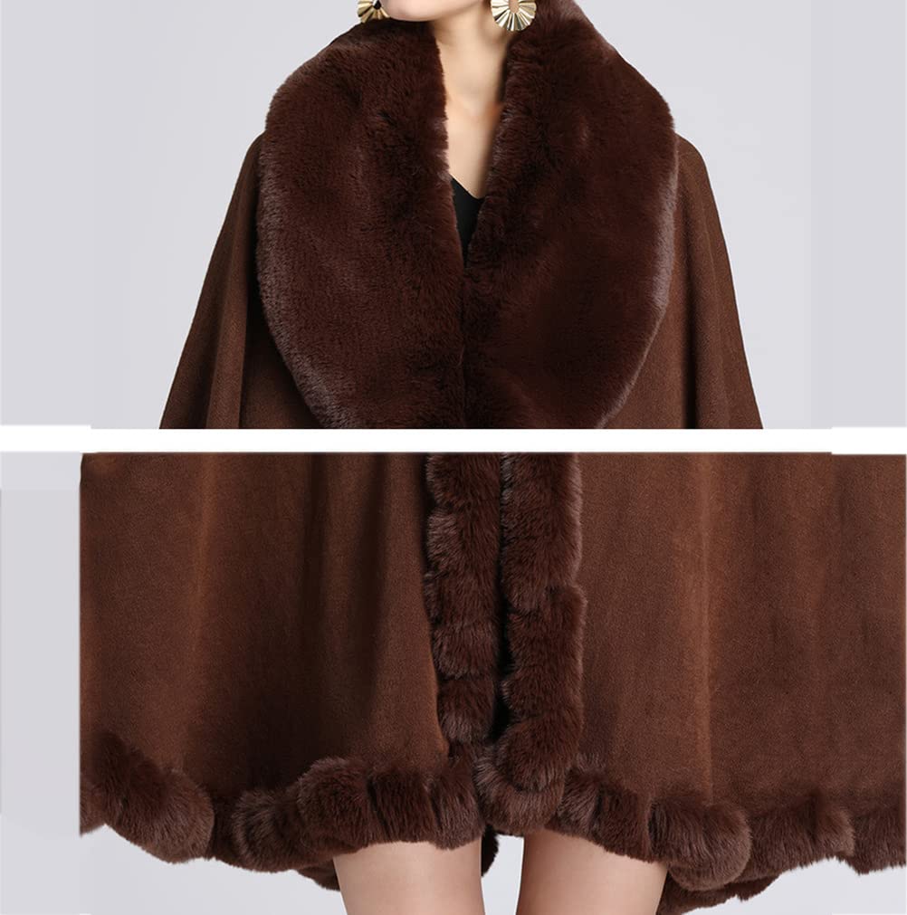 Cape en Fausse Fourrure Manteau de Laine Manches Longue Automne Hiver pour Femme, Manteau d'hiver,Dark Gray