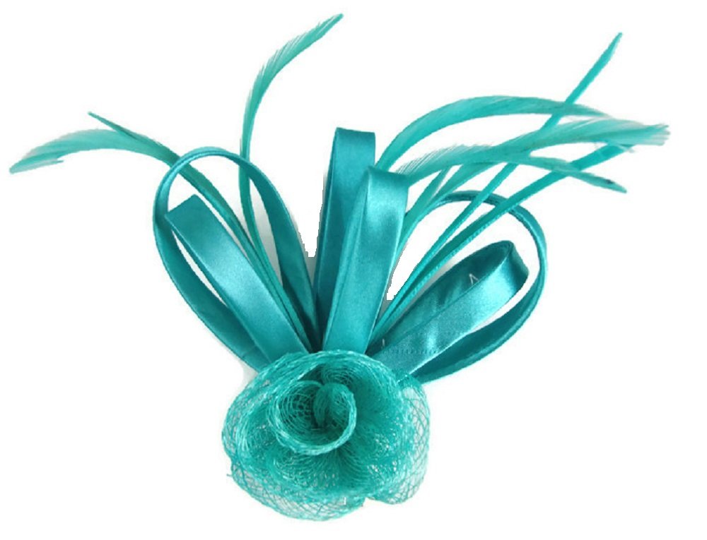 Signature Tiara Women's Jade Signature Looped Flower Hair Clip Corsage Brooch Feather Small Fascinator (Jade)