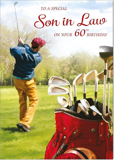 Olivia Samuel Son in Law 60th Golf Birthday Card from Medium Sized Card (A5 Size -148mm x 210mm) with Peel and Seal Envelope
