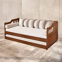 Sofá Cama Solteiro Madeira Maciça com Cama Auxiliar Atraente Imbuia