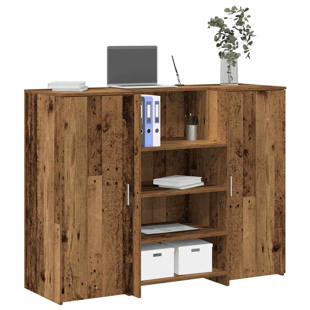 Bancone da ricevimento, effetto legno anticato, 135 x 50 x 103,5 cm, con spazio e vano portaoggetti, versatile tavolo da lavoro e segretario per ufficio, casa e studio