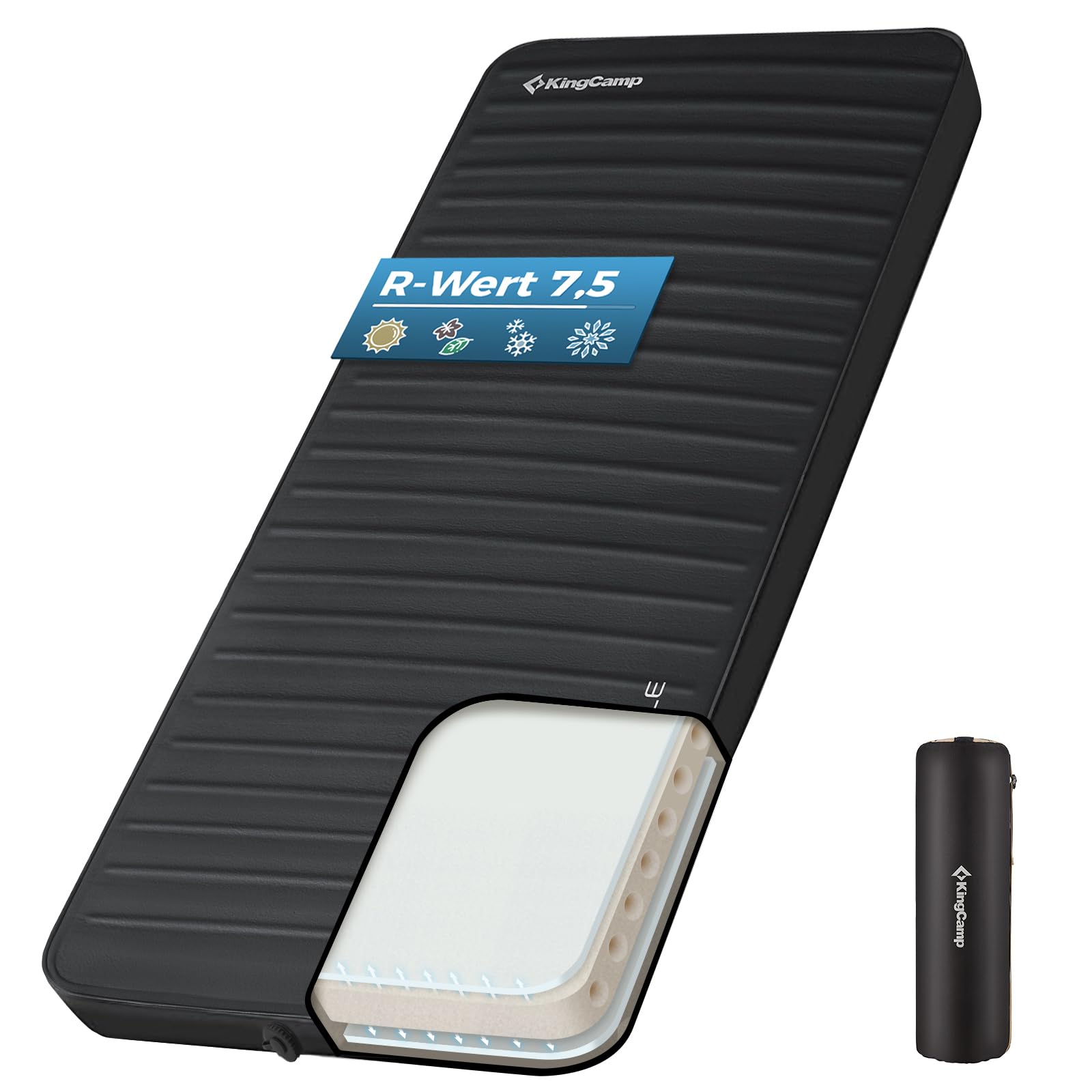 KingCamp Camping Matratze Isomatte Selbstaufblasend Luftmatratze mit Unvergleichlicher Stützung 7,5/15 cm Dick 3D-Seitenwände 4-Jahreszeiten Kompakt für 1/2 Personen