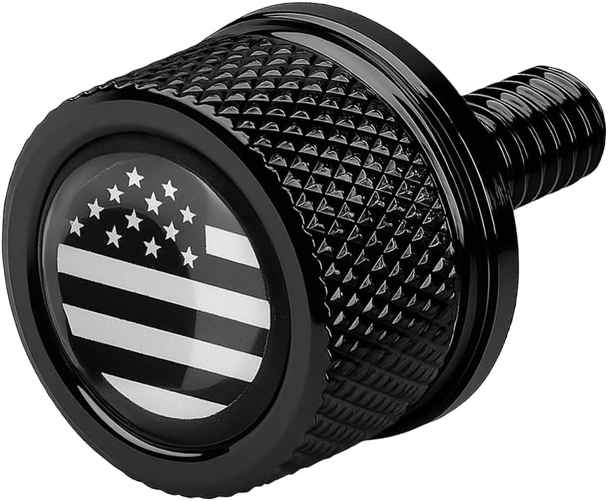 Motorcycle Seat Bolt, Aluminium 1/4"-20 Thread American Flag Knurled Rear Seat Bolt Screw, Motorbike Accessories, Compatible with 1996-2025 Touring Sportster Softail (Multicolor Flag/Black)