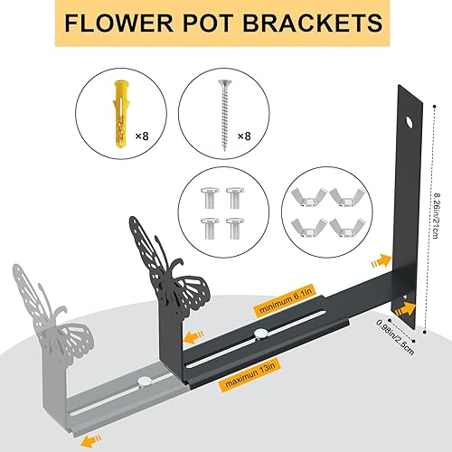 Miniatura 5 de MIXXIDEA Soportes para jardineras colgantes de acero negro, soporte de pared resistente, soportes universales para ventana para balcón, patio,