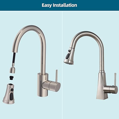 Miniatura 5 de Cabezal de grifo de cocina extraíble de repuesto de 3 funciones para grifo de cocina con 9 adaptadores de níquel cepillado, cabezal de boquilla de