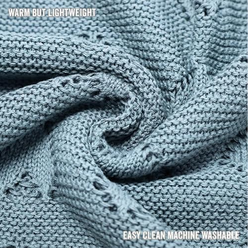 Image of Heirloom Heart Knit 100% Cotton Knit Receiving Baby Blanket for Boys - Soft Warm Cozy Swaddle Receiving Cuddle Stroller Blanket for Newborns, Infants, & Toddlers (Sky Blue)