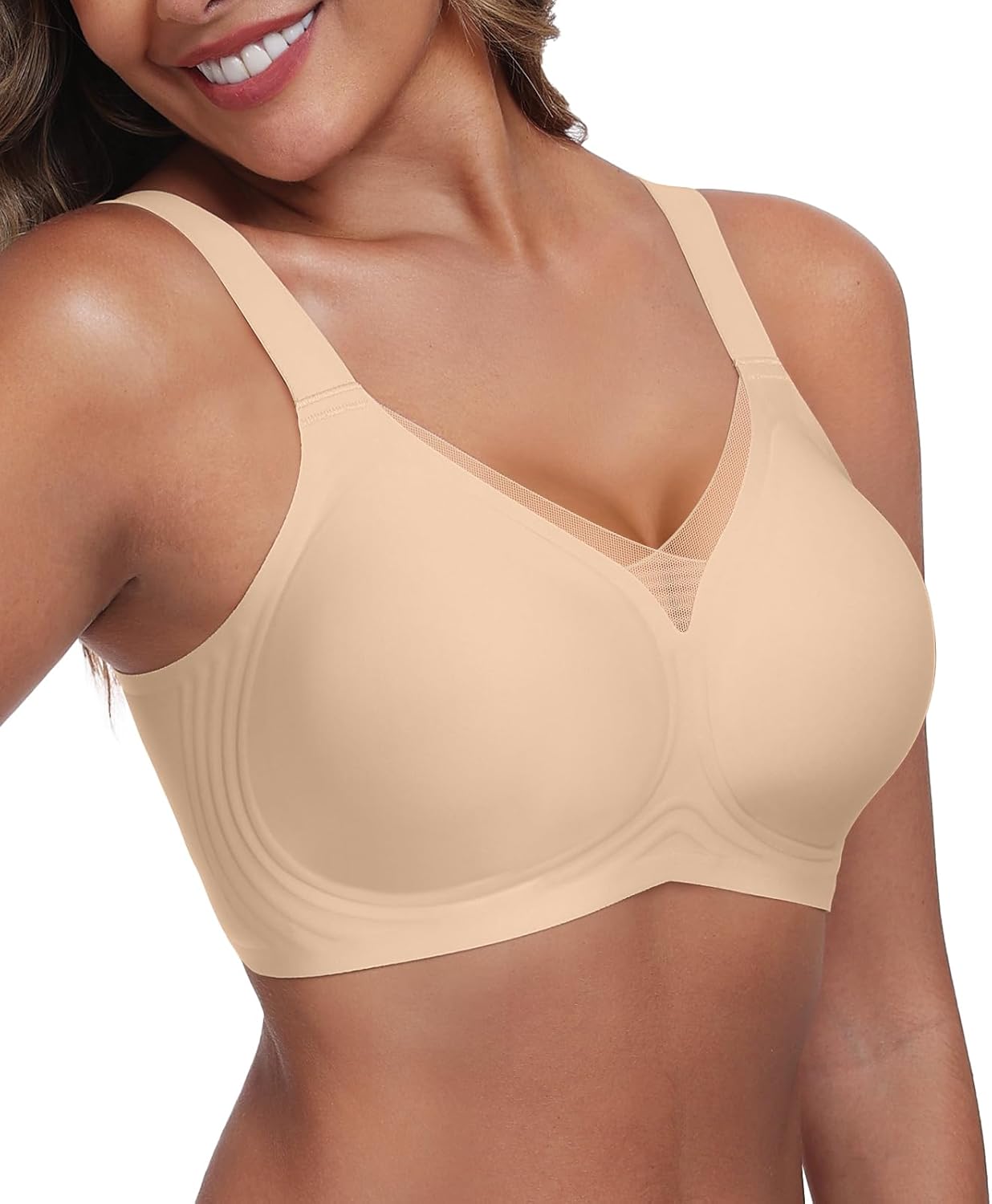 Women's Wireless Bras Full Coverage V Mesh Padded Bralette No Underwire Seamless Comfortable Everyday Bra