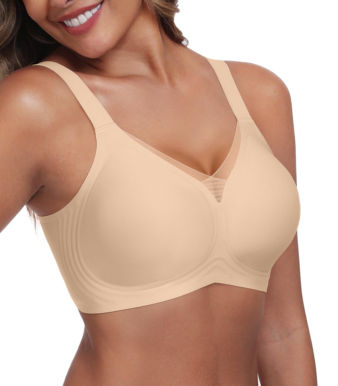 Womens Wireless Bras Full Coverage V Mesh Padded Bralette No Underwire Seamless Comfortable Everyday Bra
