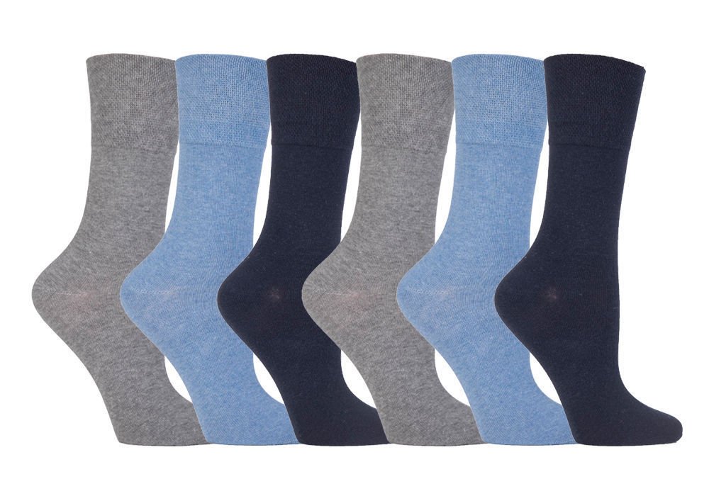 Sockshop Women's Blue / Grey 6 Pairs Diabetic Gentle Grip Socks 4-8Uk 37-42Eur Blue/Grey