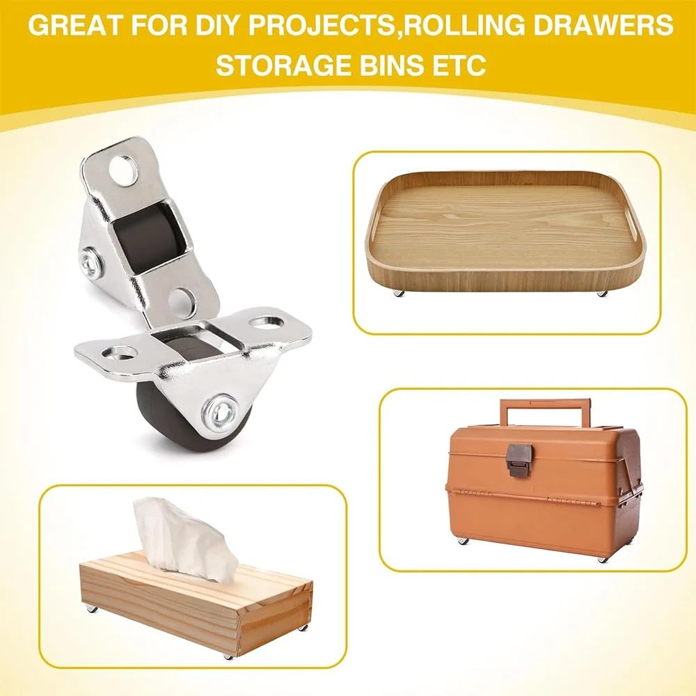 Mini Furniture Cs niskoprofilowe kółka obrotowe miękkie gumowe rolki bezgłośne toczenie stały kierunek idealne do wózków i szuflad, 4-pak, 2,5 cm