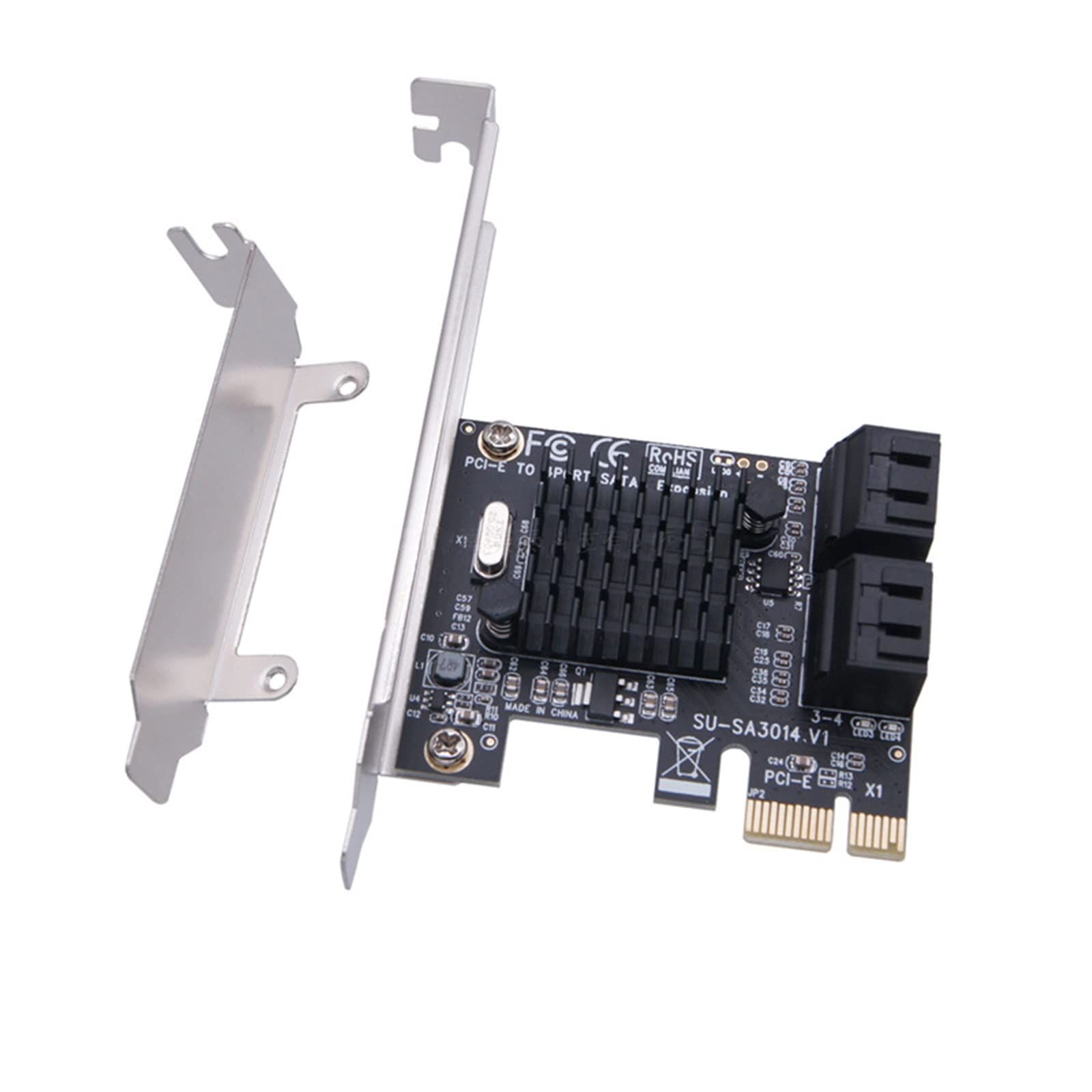 WANGCL Karta PCIE SATA 4 porty 6 Gbps SATA 3.0 Karta PCIE z 4 kablami SATA Uchwyt montażowy i radiatory