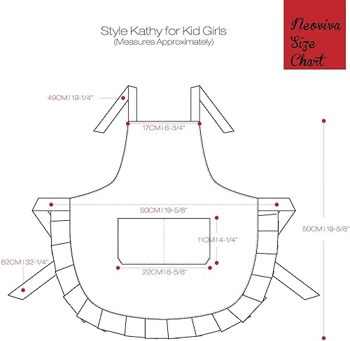 Miniatura 7 de NEOVIVA Delantales de cocina para niñas pequeñas con bolsillos, adorables delantales de algodón para niñas pequeñas