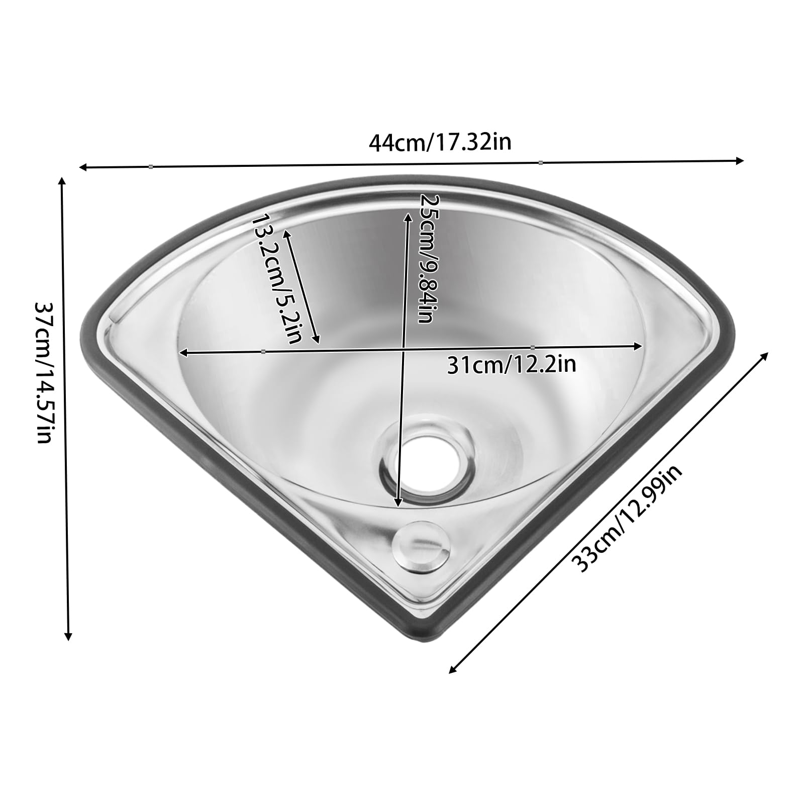 Fregadero de esquina triangular de acero inoxidable, lavabo de pared de 31 x 25 x 5.2 pulgadas, lavabo de esquina montado en encimera con grifo para cocina, bar, restaurante