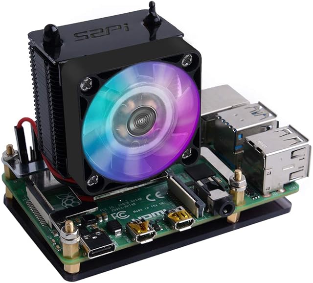 GeeekPi 52Pi ICE Tower Cooler CPU cooling RGB LED Fan V2.0 For Raspberry Pi 4 Model B & Raspberry Pi 3B+ & Raspberry Pi 3 Model B (Black)