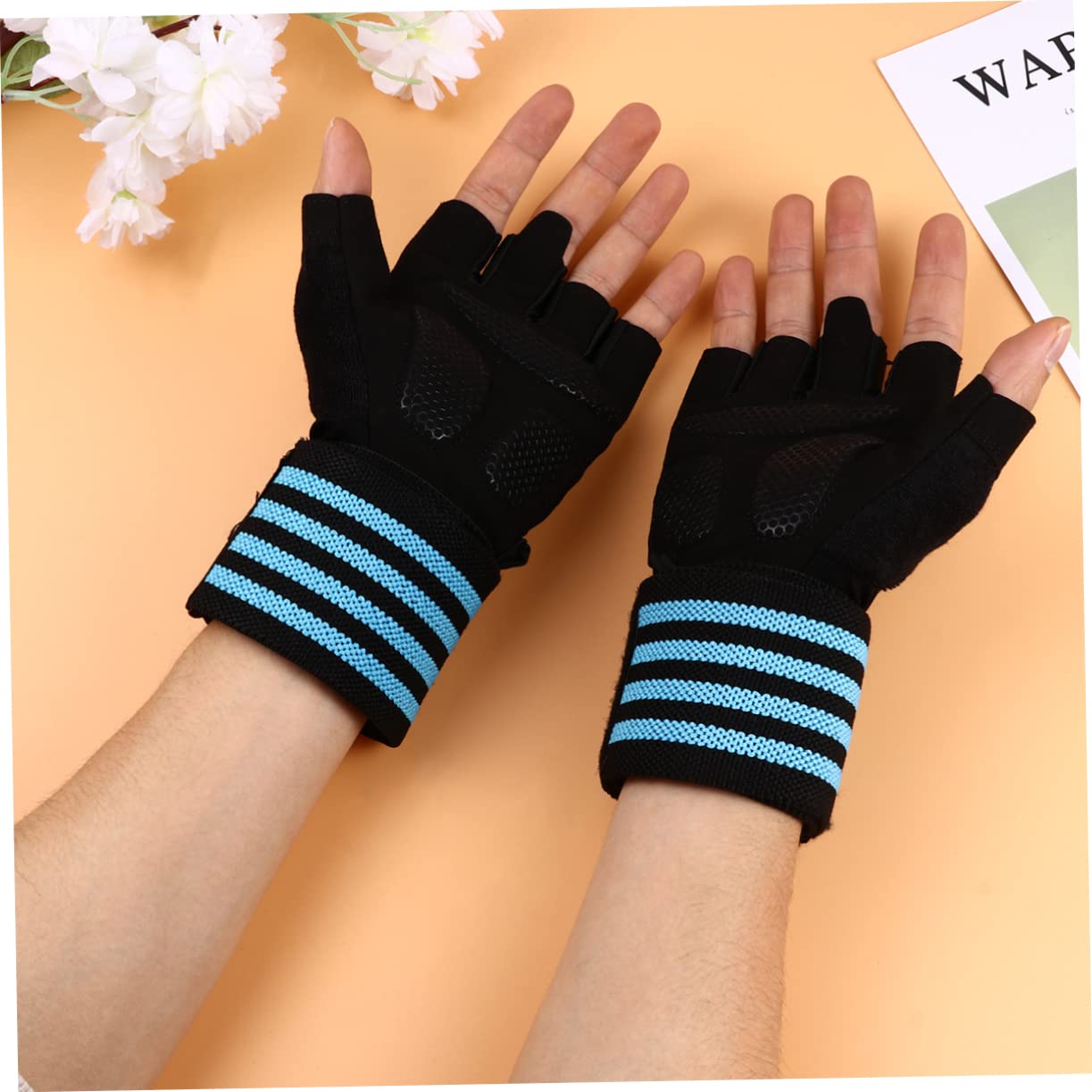Housoutil 2pares Guantes De Entrenamiento Deportivos Antideslizantes para Musculación Media Dedos Soporte De Muñeca Transpirables y Cómodos para Levantamiento De Pesas y Entrenamiento De