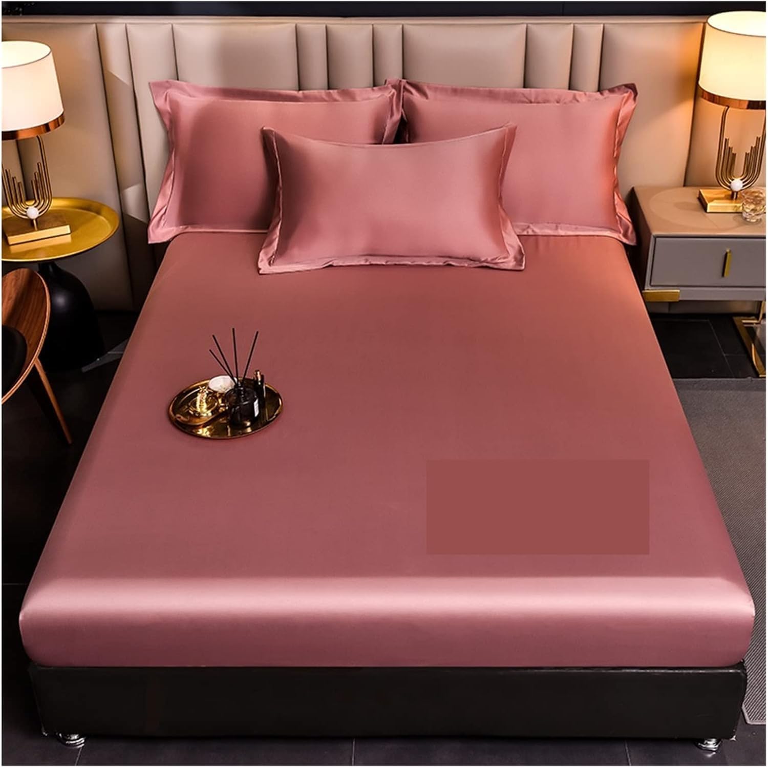 Taie d'oreiller en satin rose 2 pièces pour lit 180x200cm douceur soie