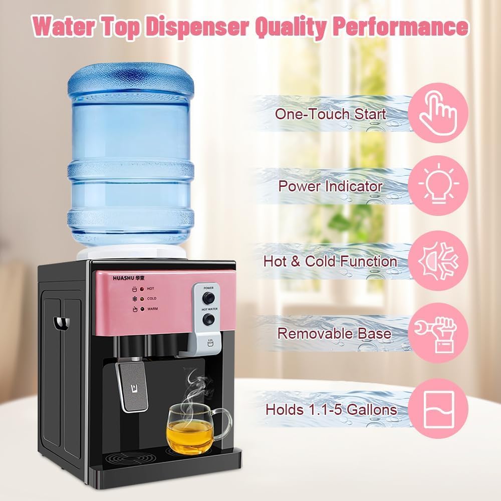 5 Gallon Water Dispenser, Top Loading Hot Cold Water Dispenser for 5 Gallon Bottle, Practiacal Freestanding 5 Gallon Water Dispenser for Home，Office，Dormitory Use (Rose Gold)