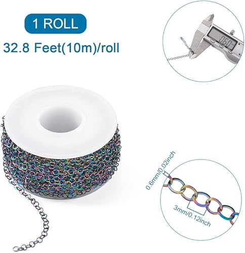 Miniatura 7 de Cadenas de clip de acero inoxidable 304 de 16.4 pies, sin soldar, cadenas de eslabones de cable ovaladas planas de metal colorido con carrete de