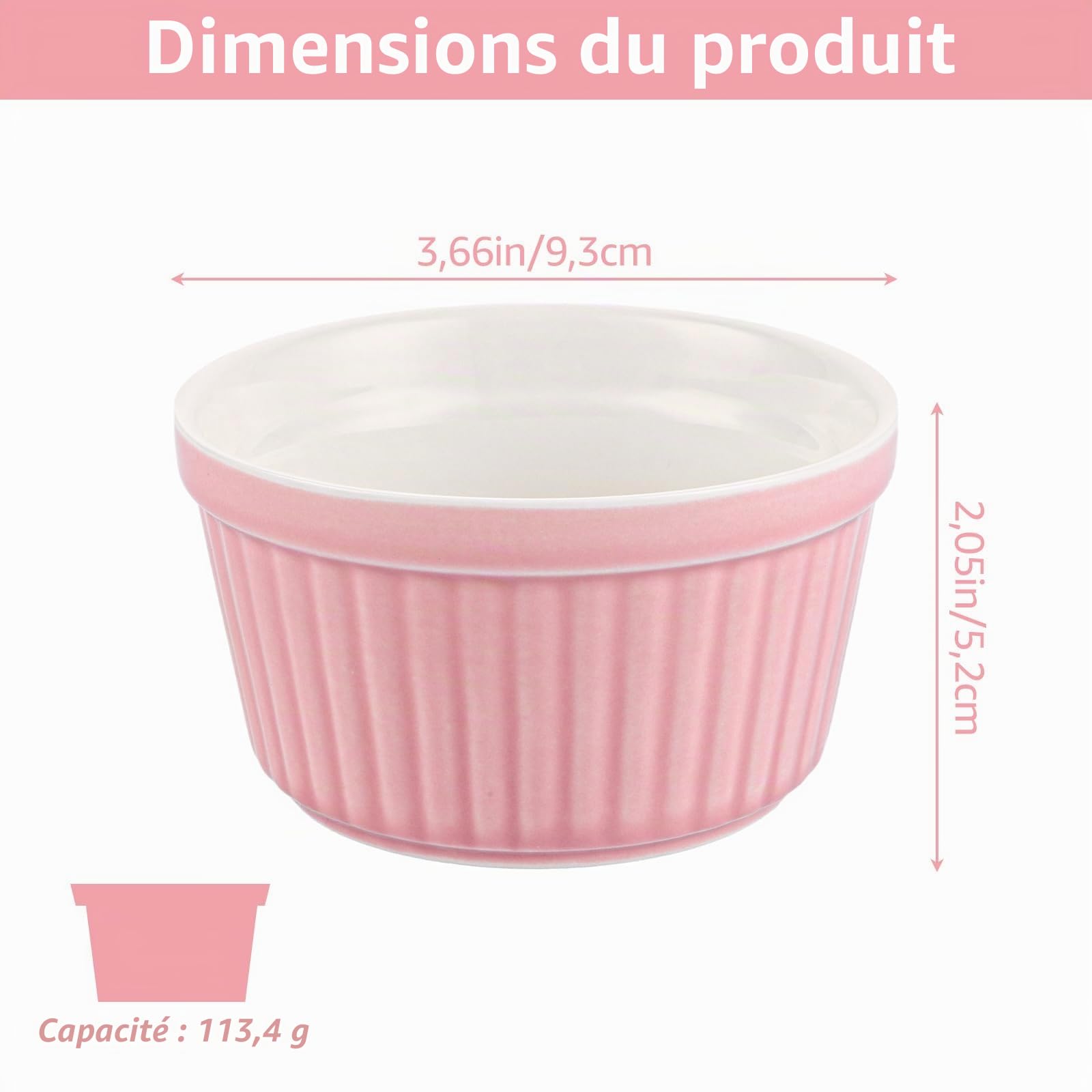 SHUESS Ramequin crème brûlée lot de 12, 200 ml rose, bols en céramique 9 cm pour four et micro-ondes, moules à soufflé empilables, ramequins individuels pour desserts, sauces et snacks