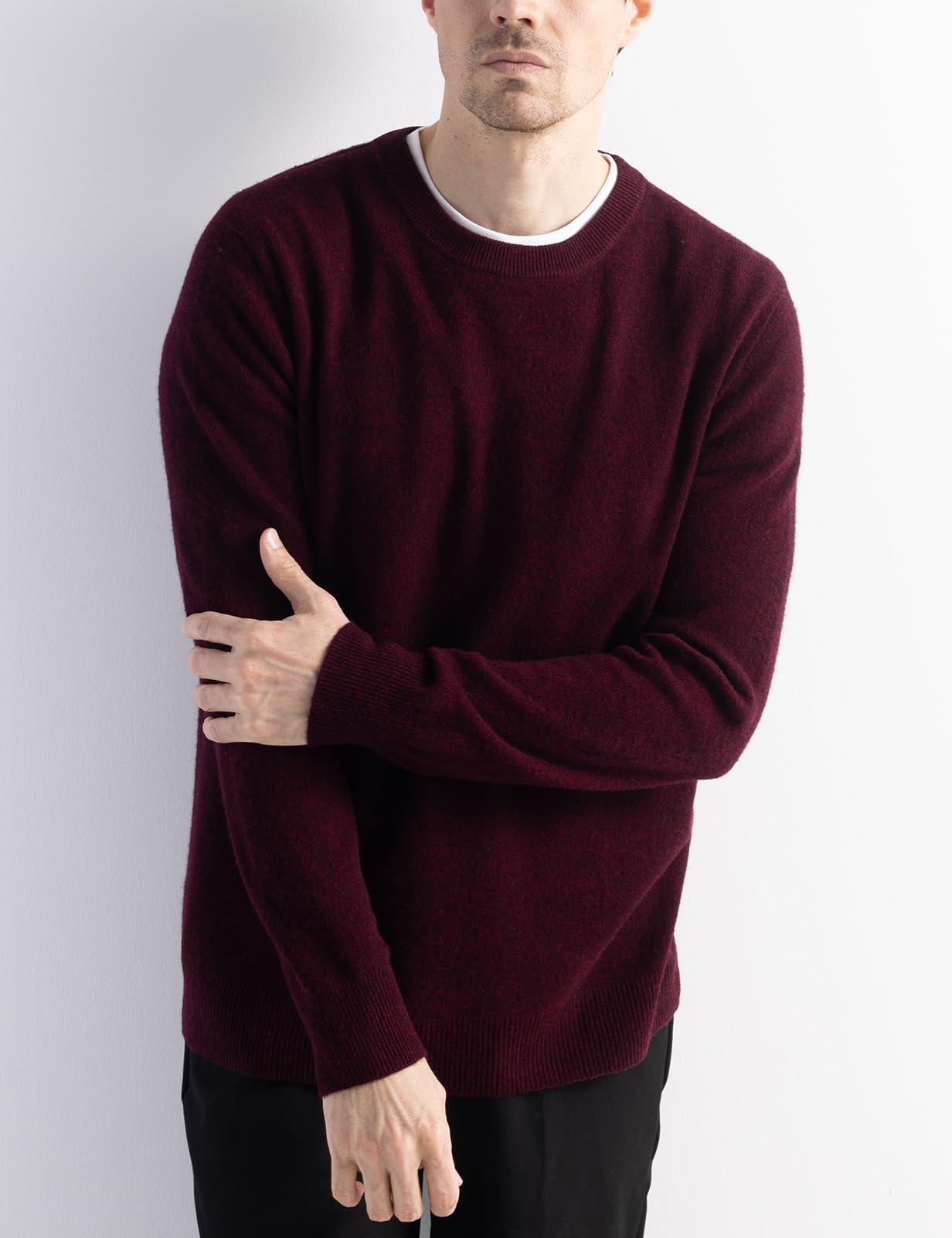 Chanyarn Maglione da uomo 100% lana merino prima linea pronto da indossare, scollo rotondo, maniche lunghe, senza cuciture
