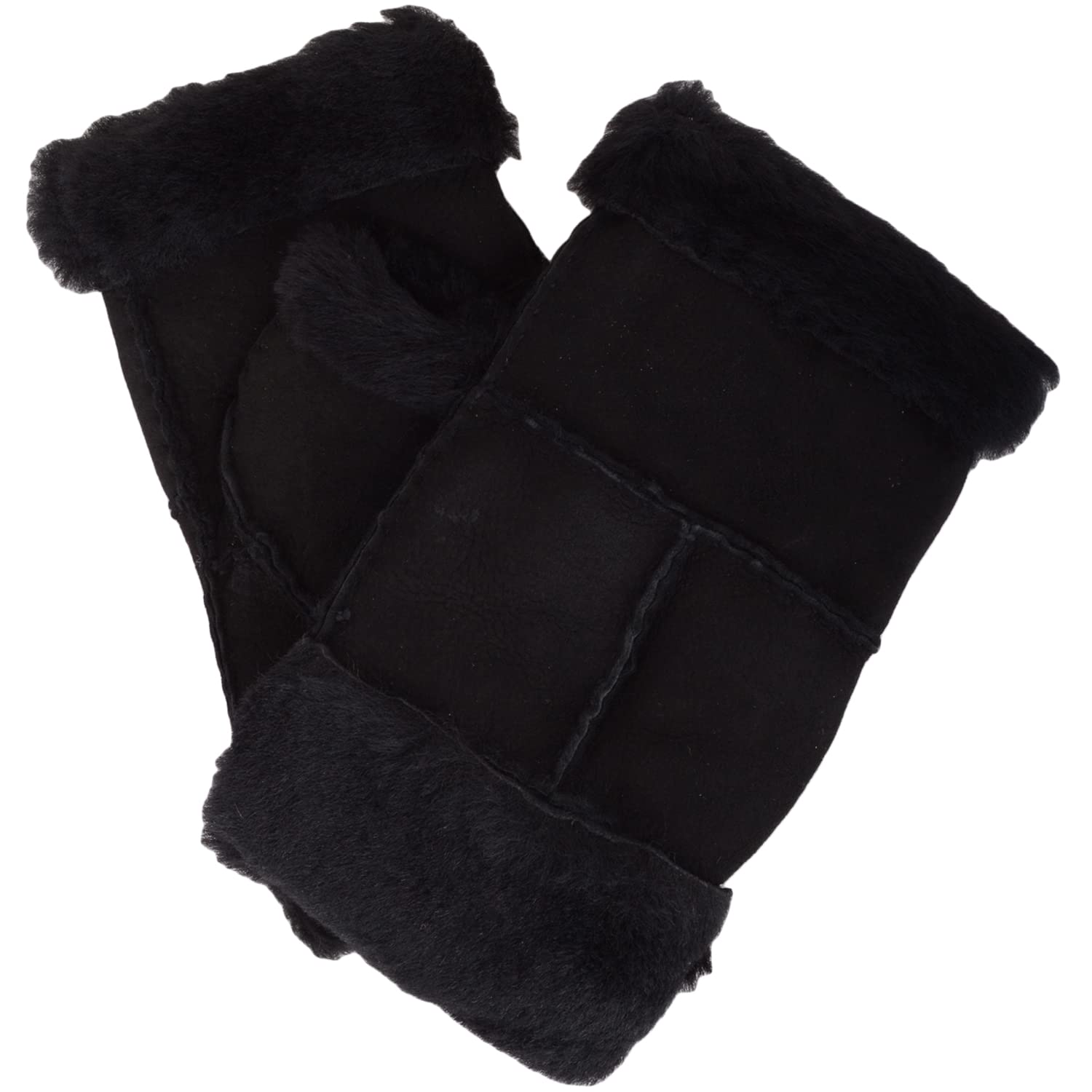 Snugrugs Women's Black Winter Thick Soft Genuine Sheepskin Fingerless Gloves, Medium/Large