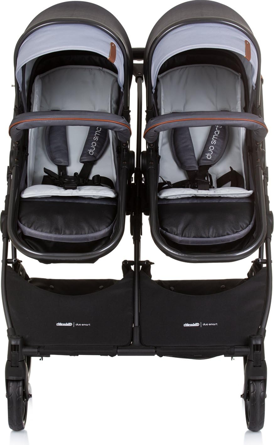 Chipolino Geschwisterkinderwagen Duo Smart klappbar umbaubar verstellbar Fußsack grau hellgrau