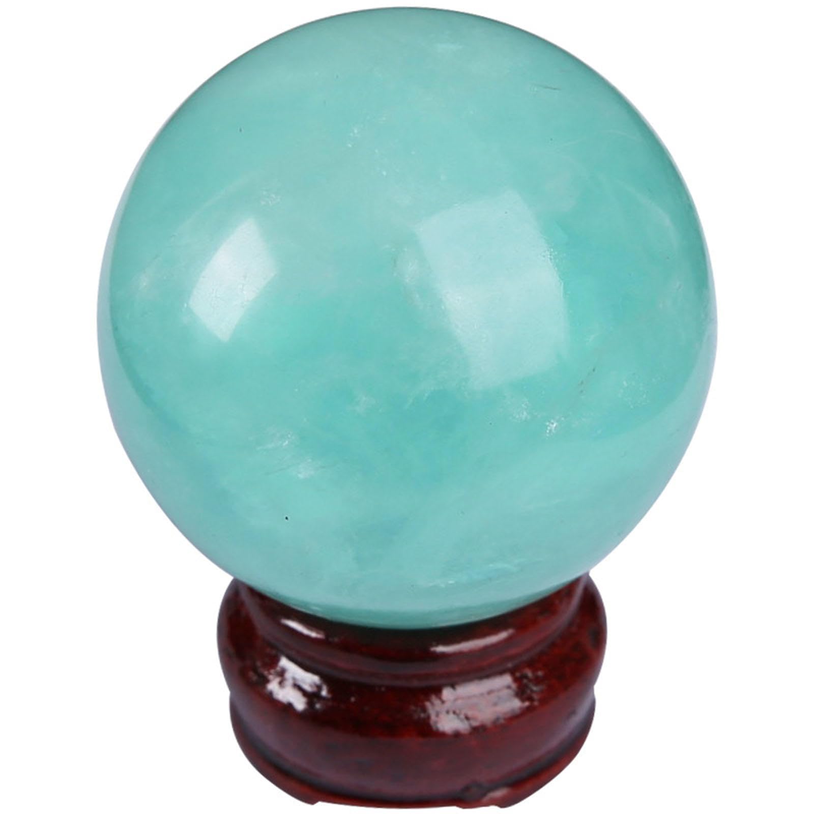 AUOQKQUT Green Fluorite Crystal Gemstone Sphere Feng Shui Polished Divination Ball Quartz Stone for Home Office Table Display,8-9cm