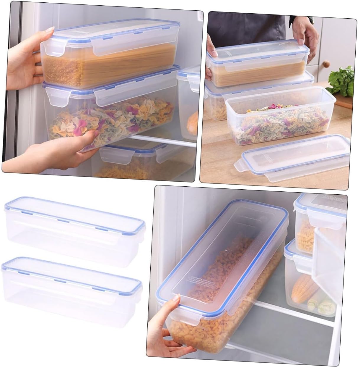 Alipis 2pcs Rectangle Pasta Storage Container Lid Airtight Food Storage Box for Spaghetti Noodles and Kitchen Organization Plastic for Fridge and Pantry