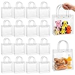 BadenBach 16 Pack Clear Gift Bags with Handles, 7.9 x 7.9 x 3.2 Small Reusable Plastic Party Favor Bags Bulk, Transparent PVC Tote Bag for Wedding, Birthday, Christmas, Boutique (20x20x8 cm)