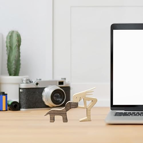 Miniatura 5 de Estatuas de madera para amantes de los perros, mujer de pie, beso, cachorro, perro, tallada en madera, figuras coleccionables, manualidades,