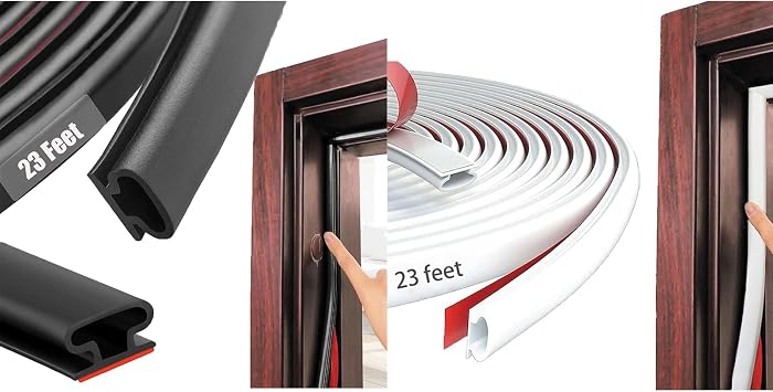 Rubber Weather Stripping Door Seal Strip, D Shape Door Rubber Weather Seal Strip, SelfAdhesive Door Weatherstripping Soundproofing Door Sealing Strip for Windows 23 feet, Black+White