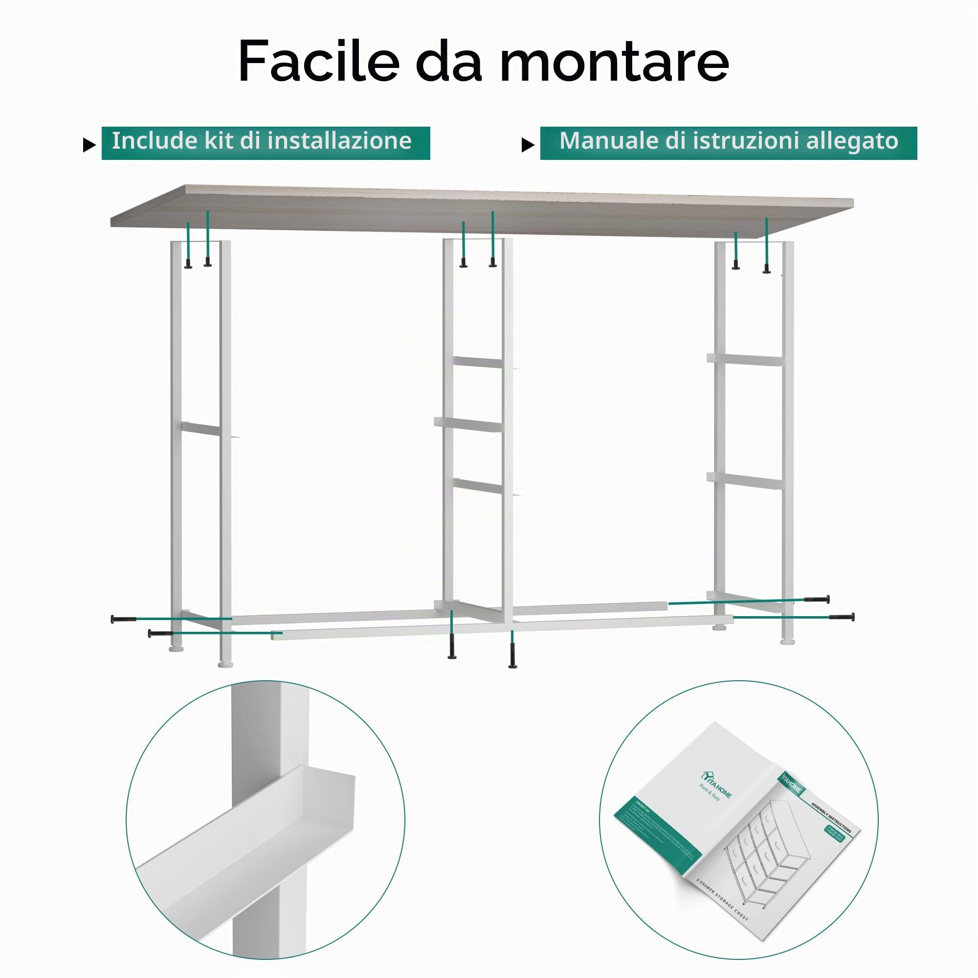 YITAHOME Cassettiera in tessuto con 5 cassetti,Struttura in Metallo, Cassettiera Salvaspazio Camera da Letto,per Soggiorno, Ingresso, Corridoio, Cameretta e Ufficio,grigio chiaro