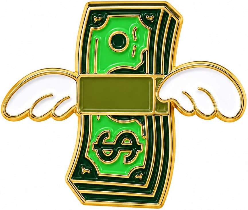 Funny Flying Money Pin - Enamel Green Cash Pins Brooch for Backpacks, Jackets, Hats. Flying Dollar Brooches Gift for Shopping Fans, Friends, Family, Girls, Boys