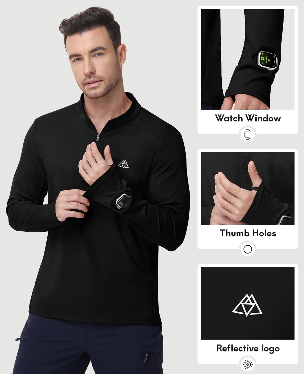 Haimont Men's Lightweight Quarter Zip Pullover UPF50+ Sun Protection Long Sleeve Hiking Shirt with Watch Window Quick Dry