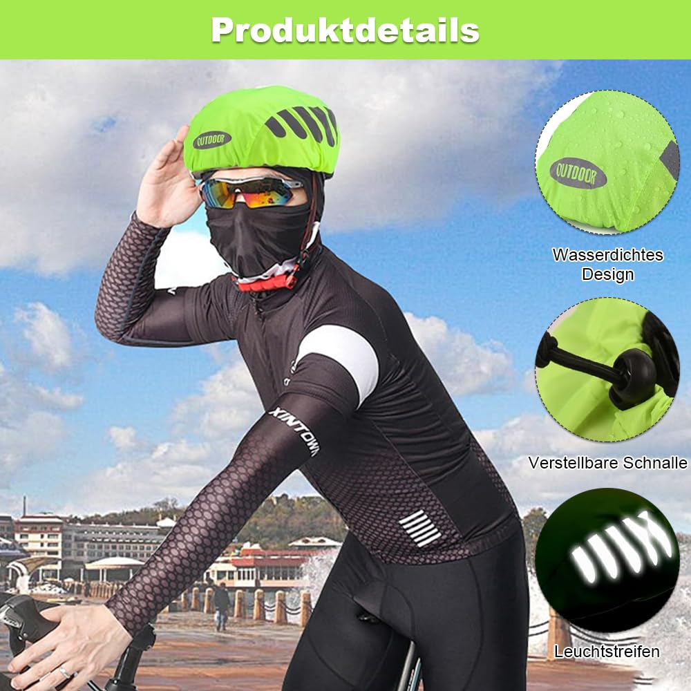 2 sztuki kasku rowerowego, ochrona przed deszczem, kask rowerowy z 2 fluorescencyjnymi paskami i 4 odblaskowymi nakładkami rowerowymi, wodoszczelny pokrowiec na wszystkie kaski